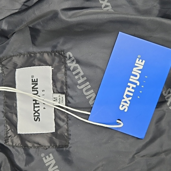 NEW Sixth June Paris Textured Puffer Jacket Hoodie in black Medium - Picture 11 of 15